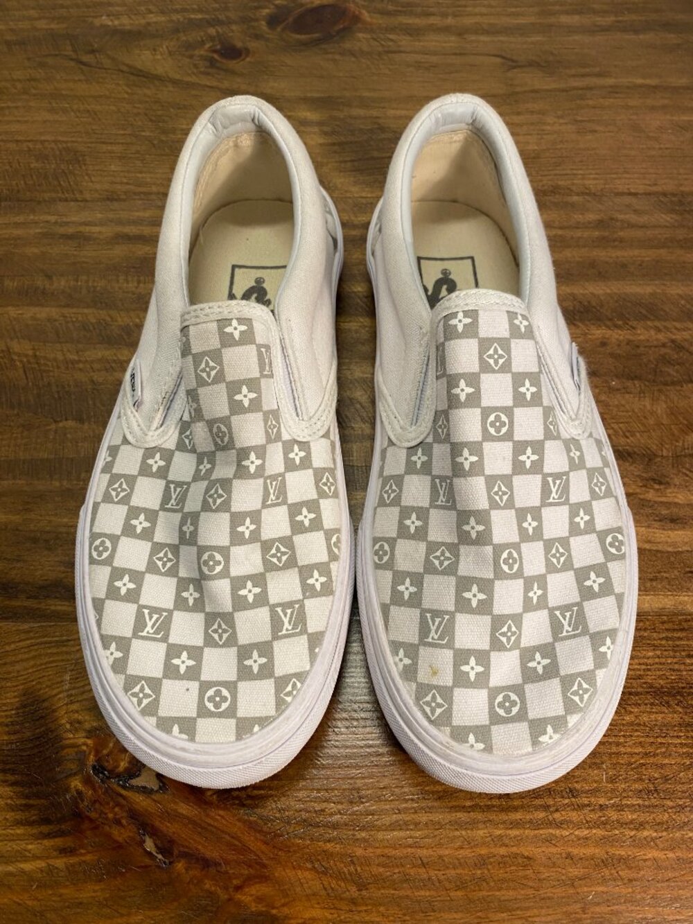 Vans - Classic Slip-On Custom Gray and White Checkerboard Shoes - Women's Size 7 - Picture 2 of 13